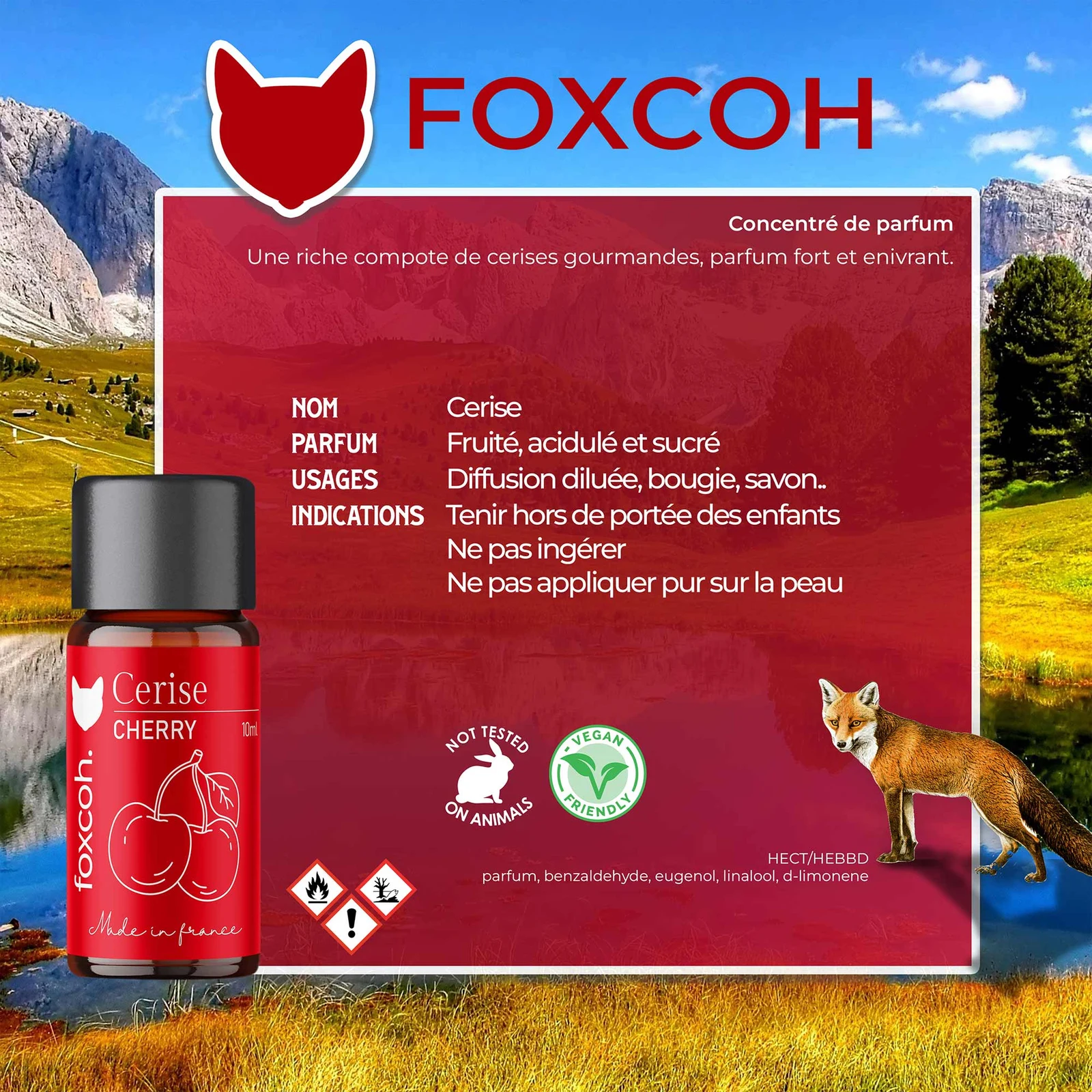 Fiche produit FoxCoh Cerise : description, parfum, usages, précautions et composition