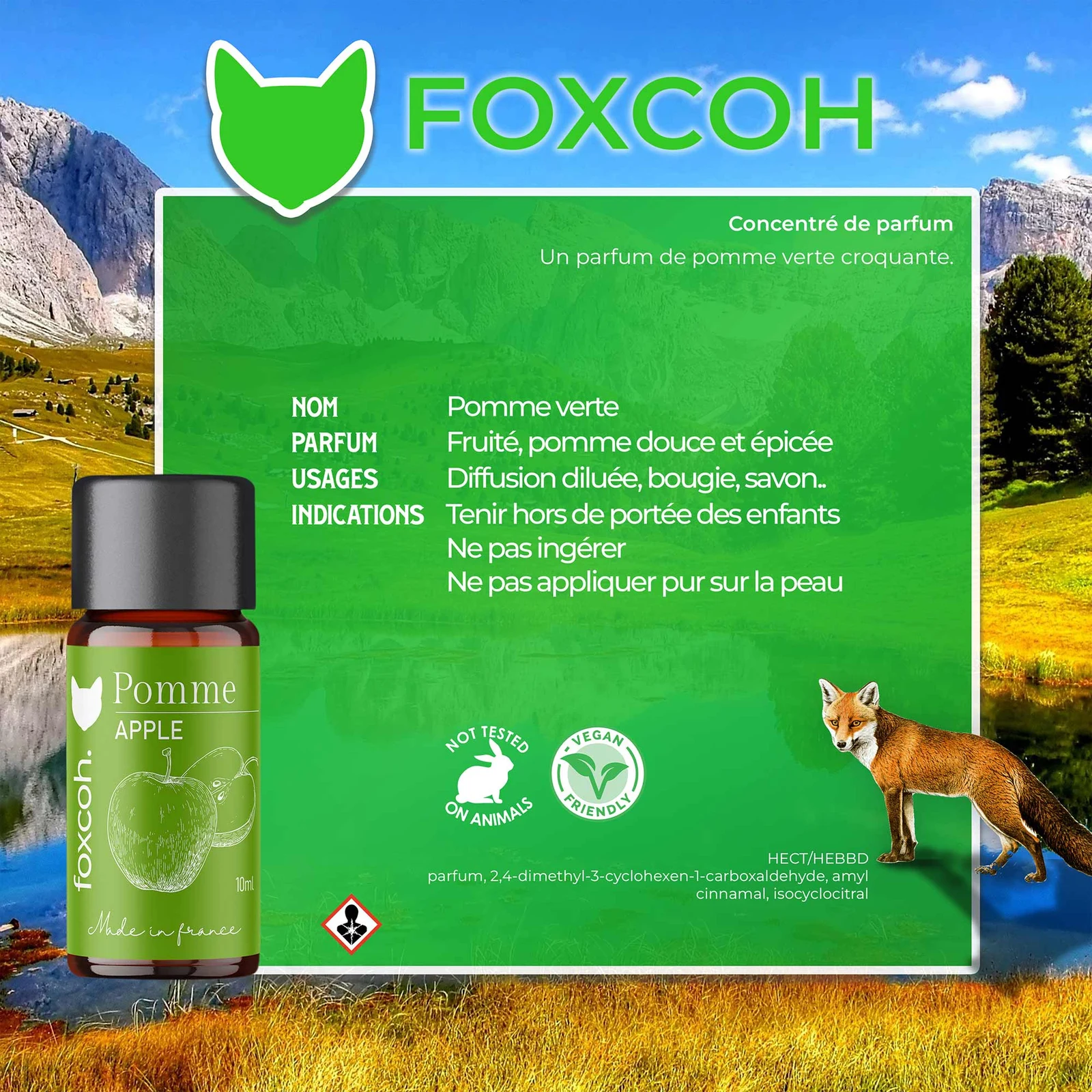 Fiche produit FoxCoh Pomme verte : description, parfum, usages, précautions et composition